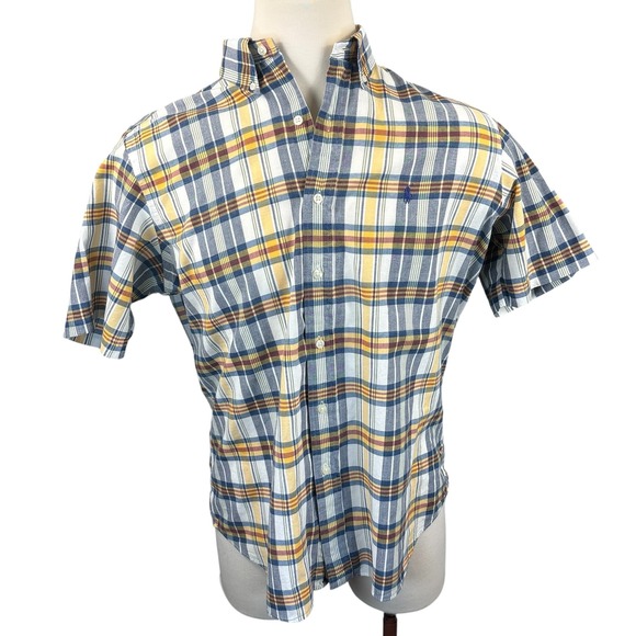 Ralph Lauren Other - Ralph Lauren Mens Classic Fit Plaid Short Sleeve Button Down Shirt Blue Yellow L